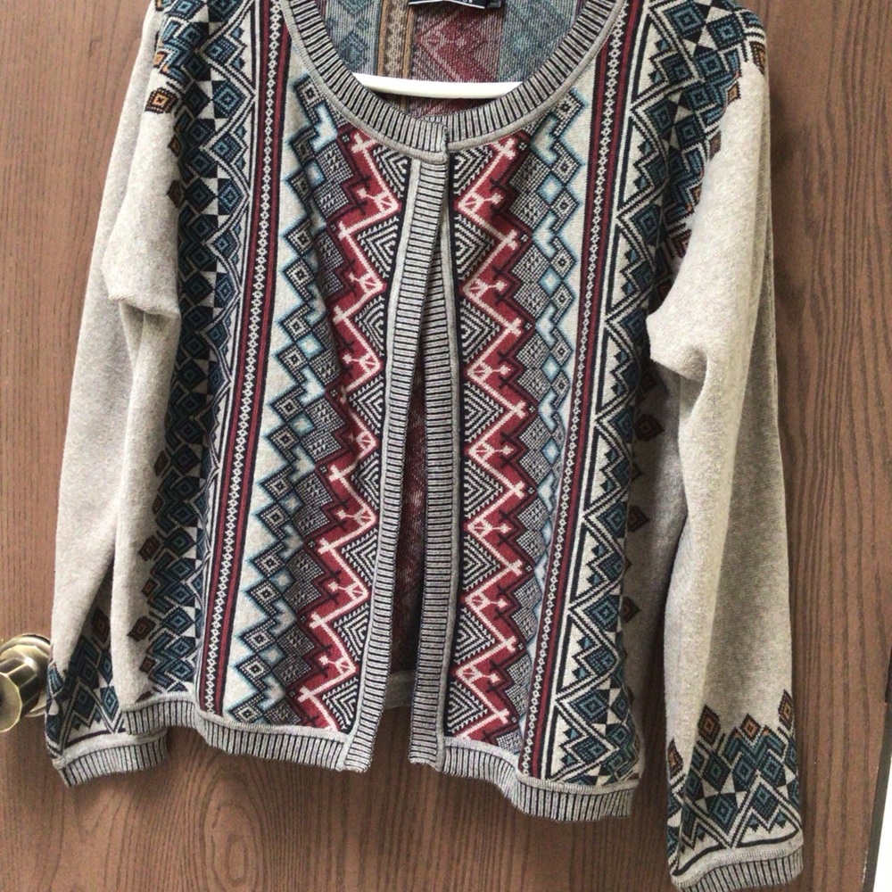 Peruvian Connection Gray And Multicolor Cardigan … - image 2